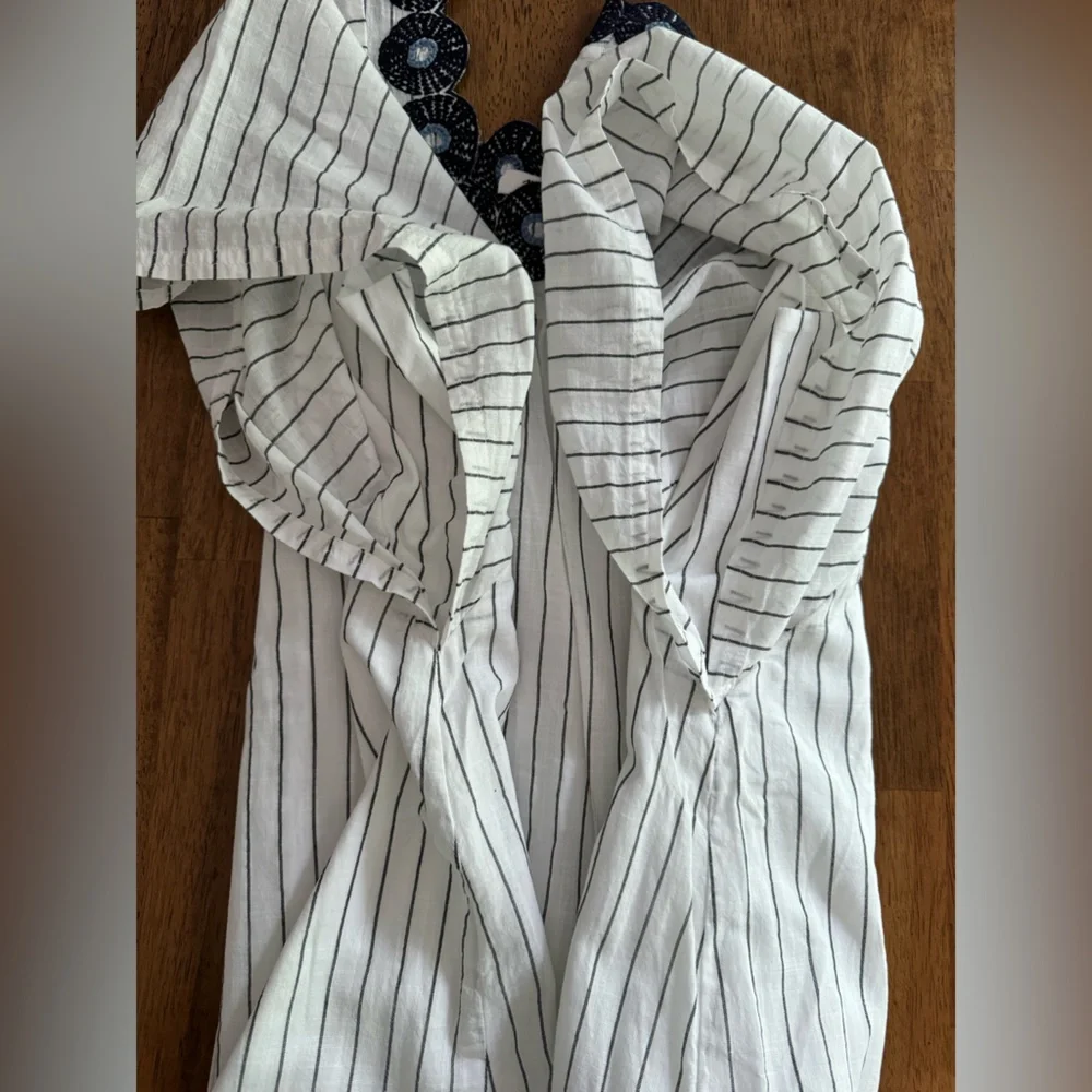 Madewell Linen Embroidered Butterfly Dress SZ XS White Navy Pinstripe - Picture 12 of 15